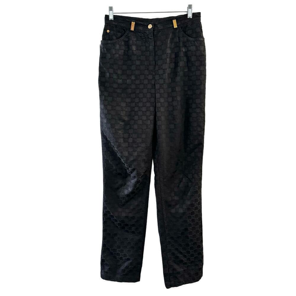 St. John Sport Essentials Black All over Monogram Print Stretch Jean Size 8 USA